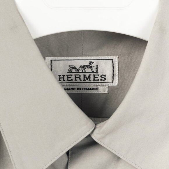 Hermes Light-Grey Cotton-Poplin Vertical-Pocket Shirt - Picture 8 of 10